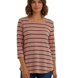 FLASHMOB Knit Top Pink & Black Stripe Scoop Neck Long Sleeves Women’s Size Large